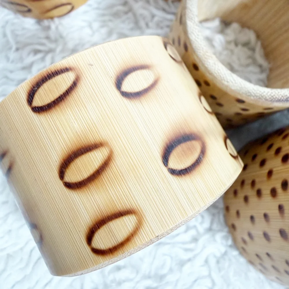 Rustic Tortoise Bamboo Style Napkin Rings - Dotted Natural Wood Tropical Table